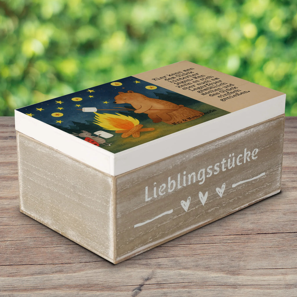 Skrzynia drewniana Niedźwiedź i biedronka przy ognisku Design Geschenkbox, Schatzkiste, Truhe, Geschenkdose, Holzkiste, Dekokiste, Erinnerungskiste, Aufbewahrungsbox, Erinnerungsbox, XXL, Kiste, Schatulle, Bär, Teddy, Teddybär, Lagerfeuer