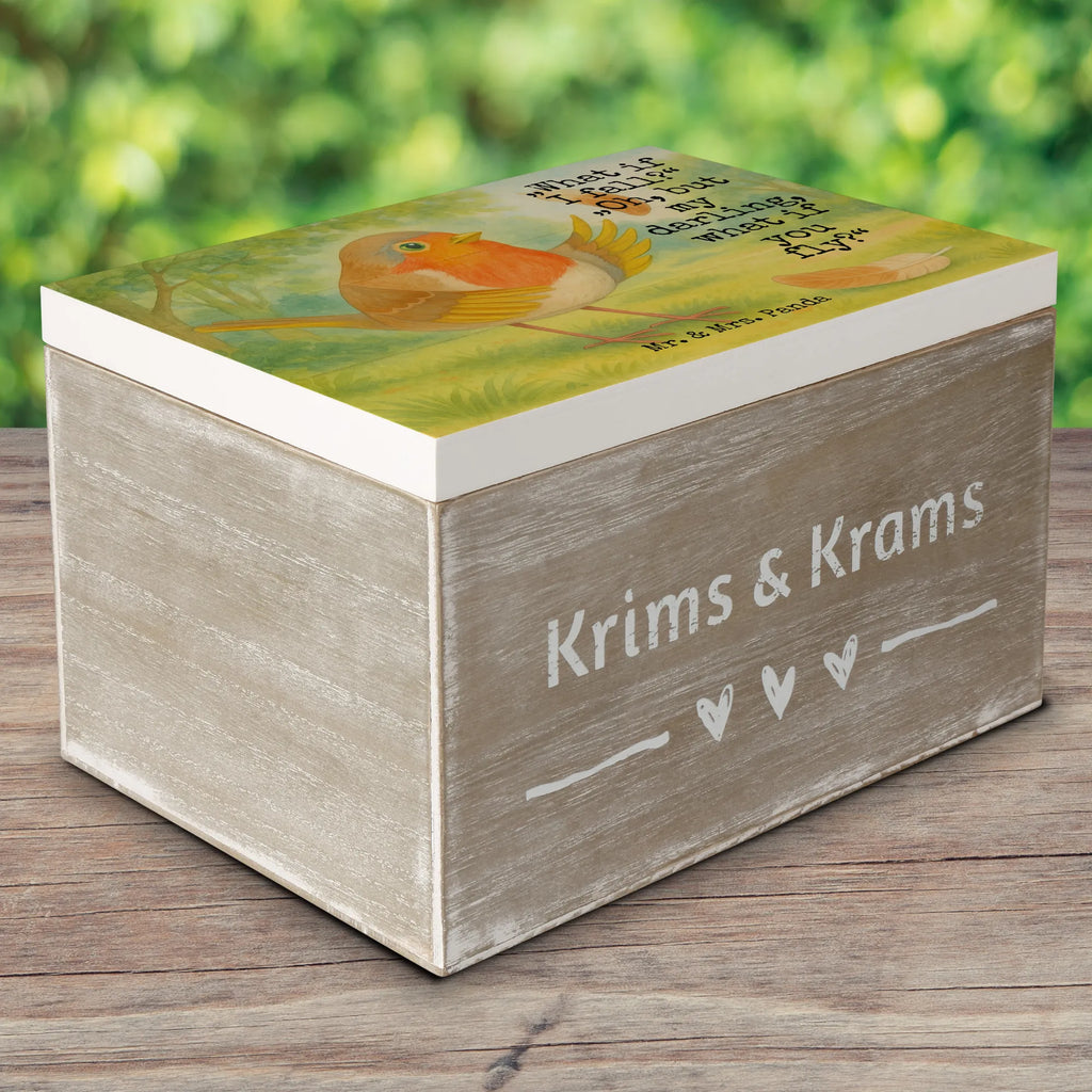 Wooden chest robin feathers Design Holzkiste, Geschenkdose, Erinnerungsbox, Aufbewahrungsbox, Schatzkiste, Geschenkbox, Kiste, Dekokiste, Truhe, Erinnerungskiste, XXL, Schatulle, Tiermotive, Gute Laune, lustige Sprüche, Tiere, Motivation Sprüche, Motivationsbilder, What if i fall, Rotkehlchen, Spruch Motivation, Vogel, fliegen, Spruch Mut