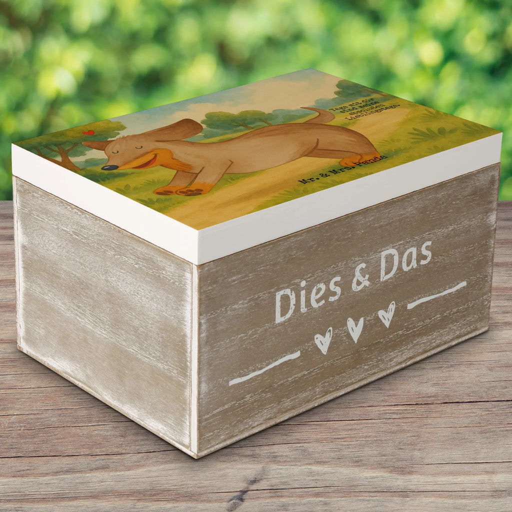 Skrzynia drewniana pies Jamnik Design Dekokiste, XXL, Erinnerungsbox, Aufbewahrungsbox, Erinnerungskiste, Kiste, Schatzkiste, Geschenkbox, Schatulle, Truhe, Holzkiste, Geschenkdose, Hund, Hundemotiv, Haustier, Hunderasse, Tierliebhaber, Hundebesitzer, Sprüche, Dachshund, Dackel, Hunde, happy dog