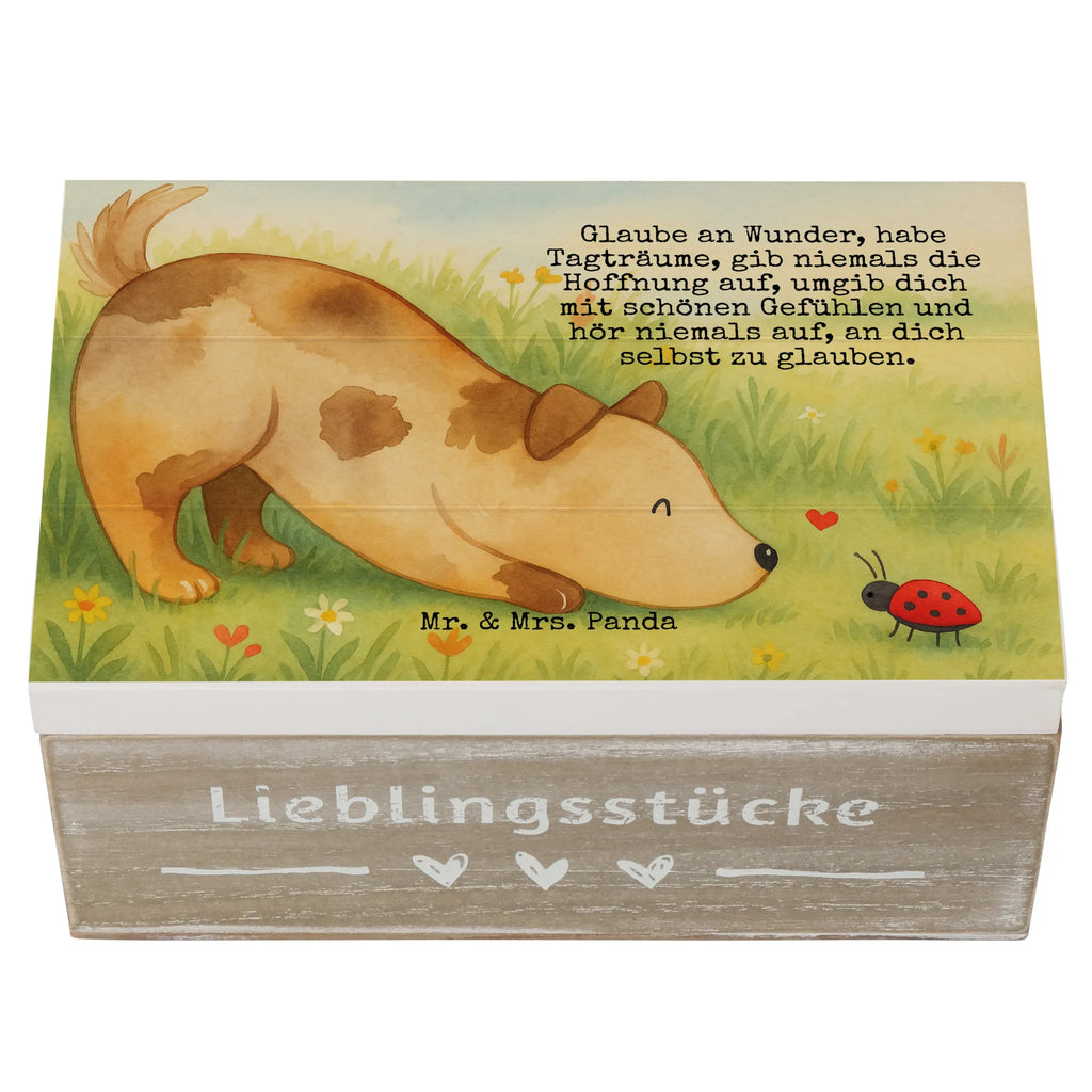 Holzkiste Hund Marienkäfer Design Geschenkbox, Kiste, Schatulle, Truhe, Schatzkiste, XXL, Holzkiste, Geschenkdose, Aufbewahrungsbox, Dekokiste, Erinnerungskiste, Erinnerungsbox, Hund, Hundemotiv, Haustier, Hunderasse, Tierliebhaber, Hundebesitzer, Sprüche, Hunde, Hundespruch, Mischlinghund, Mischling, Marienkäfer
