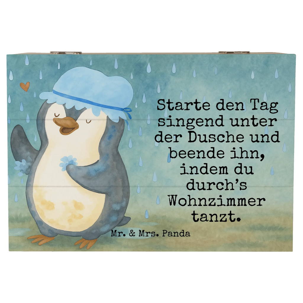 Holzkiste Pinguin Duschen Design Schatzkiste, Aufbewahrungsbox, Geschenkdose, Dekokiste, Erinnerungsbox, Erinnerungskiste, Holzkiste, Schatulle, XXL, Truhe, Geschenkbox, Kiste, Pinguin, Motivation, Neustart, Neuanfang, duschen, Lebensmotto, Dusche, glücklich sein, Pinguine