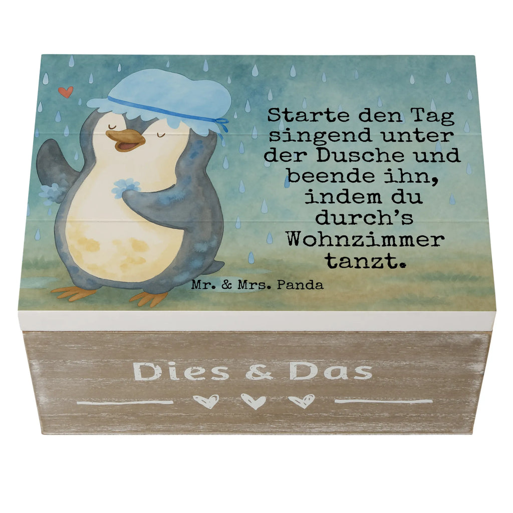 Holzkiste Pinguin Duschen Design Schatzkiste, Aufbewahrungsbox, Geschenkdose, Dekokiste, Erinnerungsbox, Erinnerungskiste, Holzkiste, Schatulle, XXL, Truhe, Geschenkbox, Kiste, Pinguin, Motivation, Neustart, Neuanfang, duschen, Lebensmotto, Dusche, glücklich sein, Pinguine