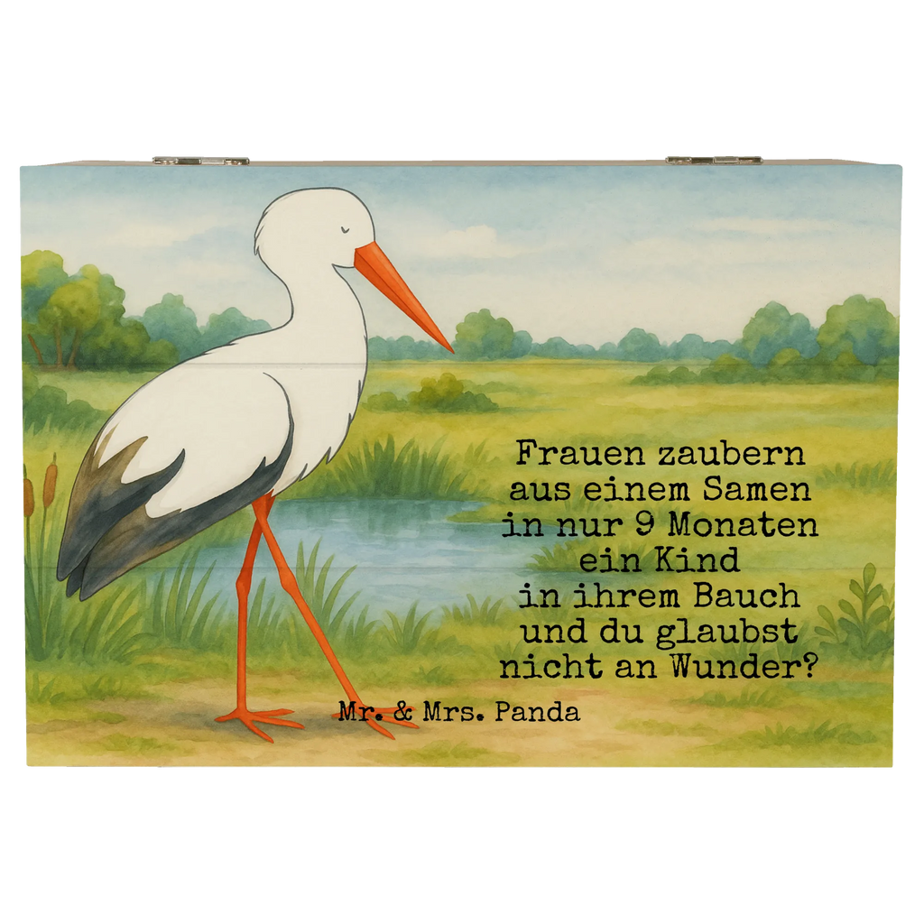 Holzkiste Storch Design Schatzkiste, Dekokiste, XXL, Geschenkdose, Erinnerungsbox, Erinnerungskiste, Holzkiste, Kiste, Geschenkbox, Aufbewahrungsbox, Truhe, Schatulle, Tiermotive, Gute Laune, lustige Sprüche, Tiere, Baby, Mutter werden, Mutter, Störche, Mütter, Storch, Babybauch, Schwanger, Schwangerschaft, Geburt