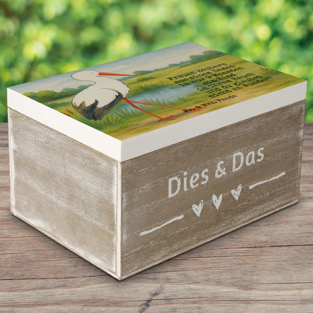 Holzkiste Storch Design Schatzkiste, Dekokiste, XXL, Geschenkdose, Erinnerungsbox, Erinnerungskiste, Holzkiste, Kiste, Geschenkbox, Aufbewahrungsbox, Truhe, Schatulle, Tiermotive, Gute Laune, lustige Sprüche, Tiere, Baby, Mutter werden, Mutter, Störche, Mütter, Storch, Babybauch, Schwanger, Schwangerschaft, Geburt
