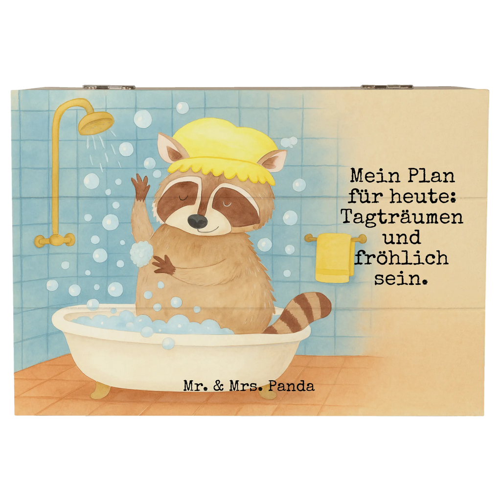 Wooden chest Raccoon Design Schatzkiste, Geschenkbox, Geschenkdose, Erinnerungsbox, Dekokiste, Kiste, XXL, Holzkiste, Erinnerungskiste, Truhe, Aufbewahrungsbox, Schatulle, Tiermotive, Gute Laune, lustige Sprüche, Tiere, Fröhlich, Waschbär, Seifenblasen, Tagträumen, waschen, Plan