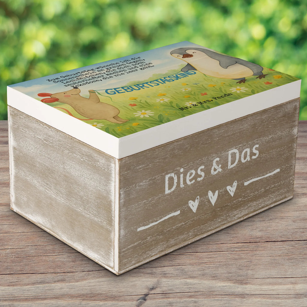 Skrzynia drewniana Mysz Pingwin urodziny Design Schatzkiste, Erinnerungsbox, Geschenkdose, Truhe, Aufbewahrungsbox, XXL, Geschenkbox, Erinnerungskiste, Kiste, Holzkiste, Dekokiste, Schatulle, Geburtstag, Geburtstagsgeschenk, Geschenk, Geburtstagsfeier, Pinguin, Happy Birthday, Geburtstage, Maus