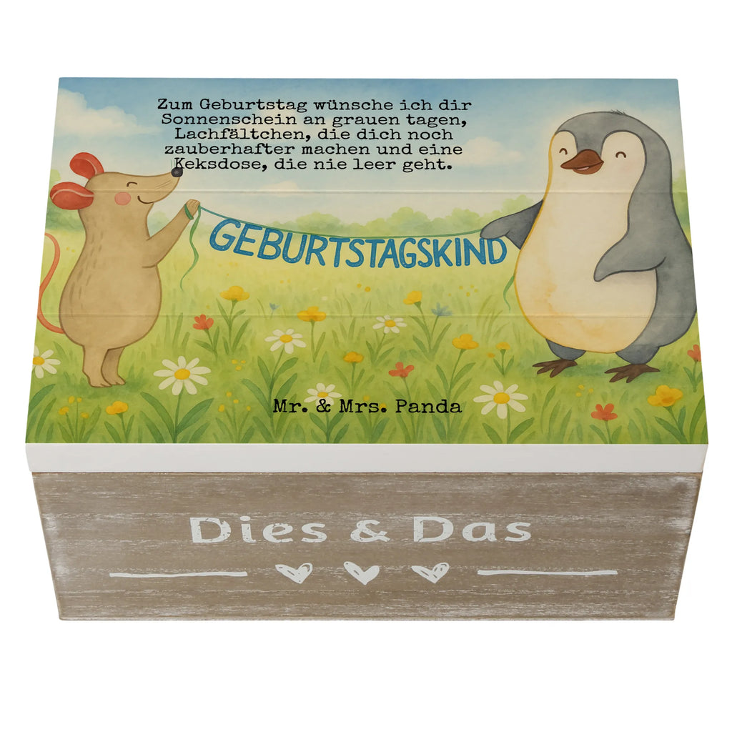 Skrzynia drewniana Mysz Pingwin urodziny Design Schatzkiste, Erinnerungsbox, Geschenkdose, Truhe, Aufbewahrungsbox, XXL, Geschenkbox, Erinnerungskiste, Kiste, Holzkiste, Dekokiste, Schatulle, Geburtstag, Geburtstagsgeschenk, Geschenk, Geburtstagsfeier, Pinguin, Happy Birthday, Geburtstage, Maus