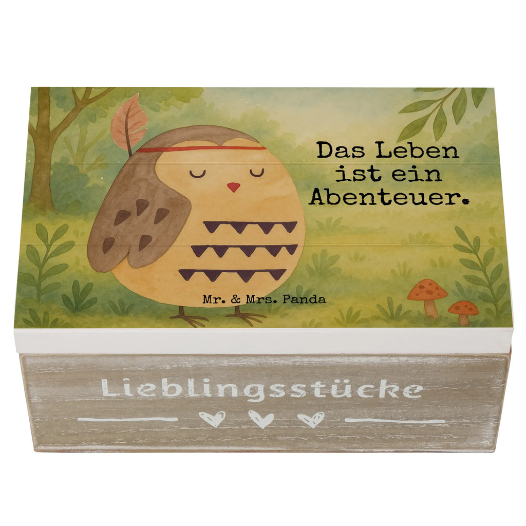 Holzkiste Eule Federschmuck Design Schatzkiste, Schatulle, Geschenkbox, Geschenkdose, Kiste, Holzkiste, Aufbewahrungsbox, Truhe, Erinnerungsbox, Erinnerungskiste, XXL, Dekokiste, Eule, Reisespruch, Eule Deko, Owl, Dekoration, Das Leben ist ein Abenteuer, Federschmuck
