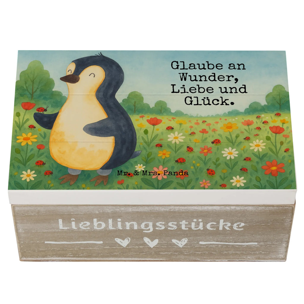 Wooden chest Penguin ladybug Design Geschenkbox, Geschenkdose, Erinnerungskiste, Schatulle, Aufbewahrungsbox, Erinnerungsbox, Truhe, Kiste, Schatzkiste, Dekokiste, Holzkiste, XXL, Pinguin, Lebensfreude, Marienkäfer, Wunder, Freude, Pinguine, Glück, Liebe
