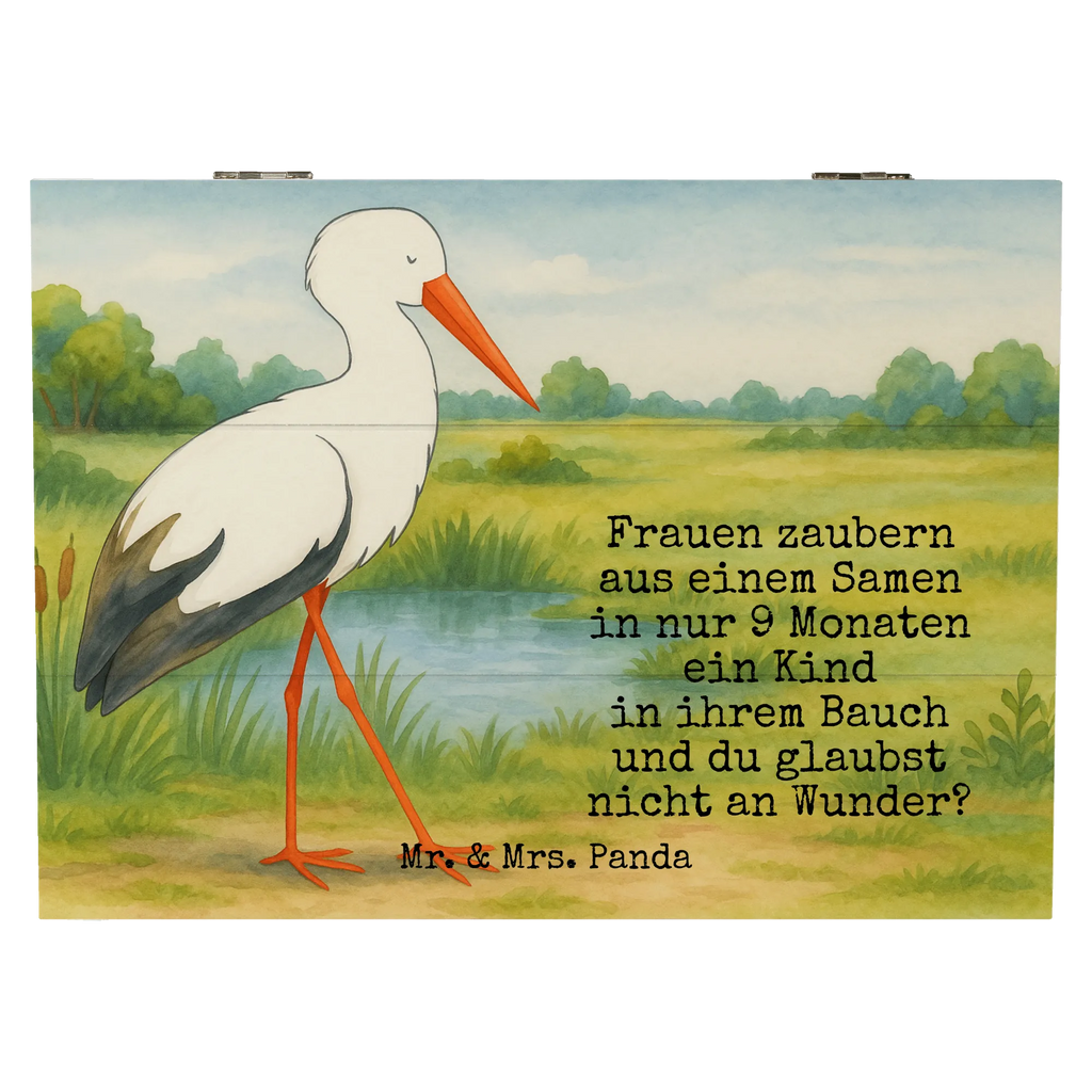 Holzkiste Storch Design Schatzkiste, Dekokiste, XXL, Geschenkdose, Erinnerungsbox, Erinnerungskiste, Holzkiste, Kiste, Geschenkbox, Aufbewahrungsbox, Truhe, Schatulle, Tiermotive, Gute Laune, lustige Sprüche, Tiere, Baby, Mutter werden, Mutter, Störche, Mütter, Storch, Babybauch, Schwanger, Schwangerschaft, Geburt
