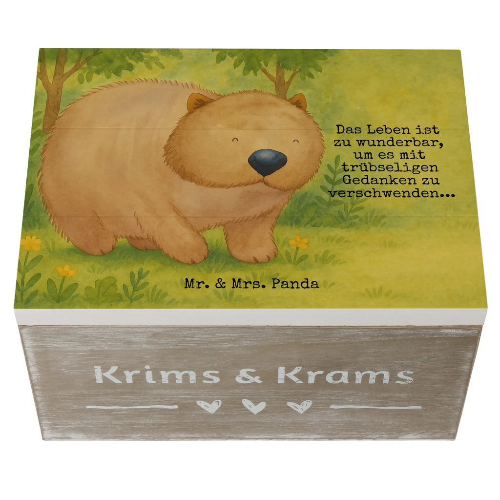 Skrzynia drewniana Wombat Design Aufbewahrungsbox, Truhe, Dekokiste, Erinnerungsbox, Erinnerungskiste, Geschenkbox, Kiste, Schatulle, Schatzkiste, Holzkiste, XXL, Geschenkdose, Tiermotive, Gute Laune, lustige Sprüche, Tiere, Australien, Das Leben ist schön, Spruch, Wombat, Motivation