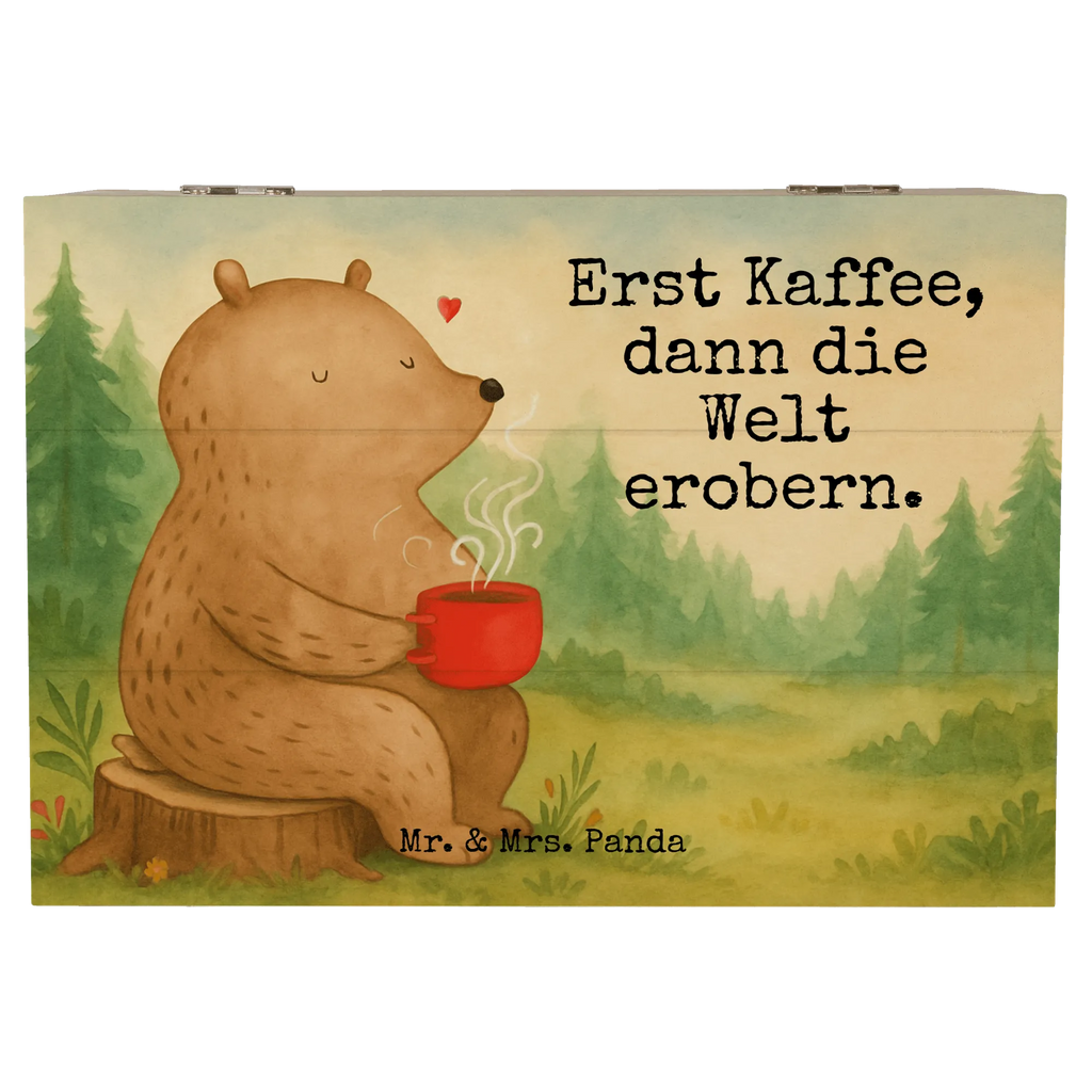Holzkiste Bär Kaffee Design Erinnerungskiste, Aufbewahrungsbox, Dekokiste, Truhe, XXL, Erinnerungsbox, Geschenkbox, Schatzkiste, Holzkiste, Schatulle, Geschenkdose, Kiste, Bär, Teddy, Teddybär, guten Morgen, Welt erobern, Morgenroutine, Welt retten, Motivation, Bären, Coffee, Kaffee
