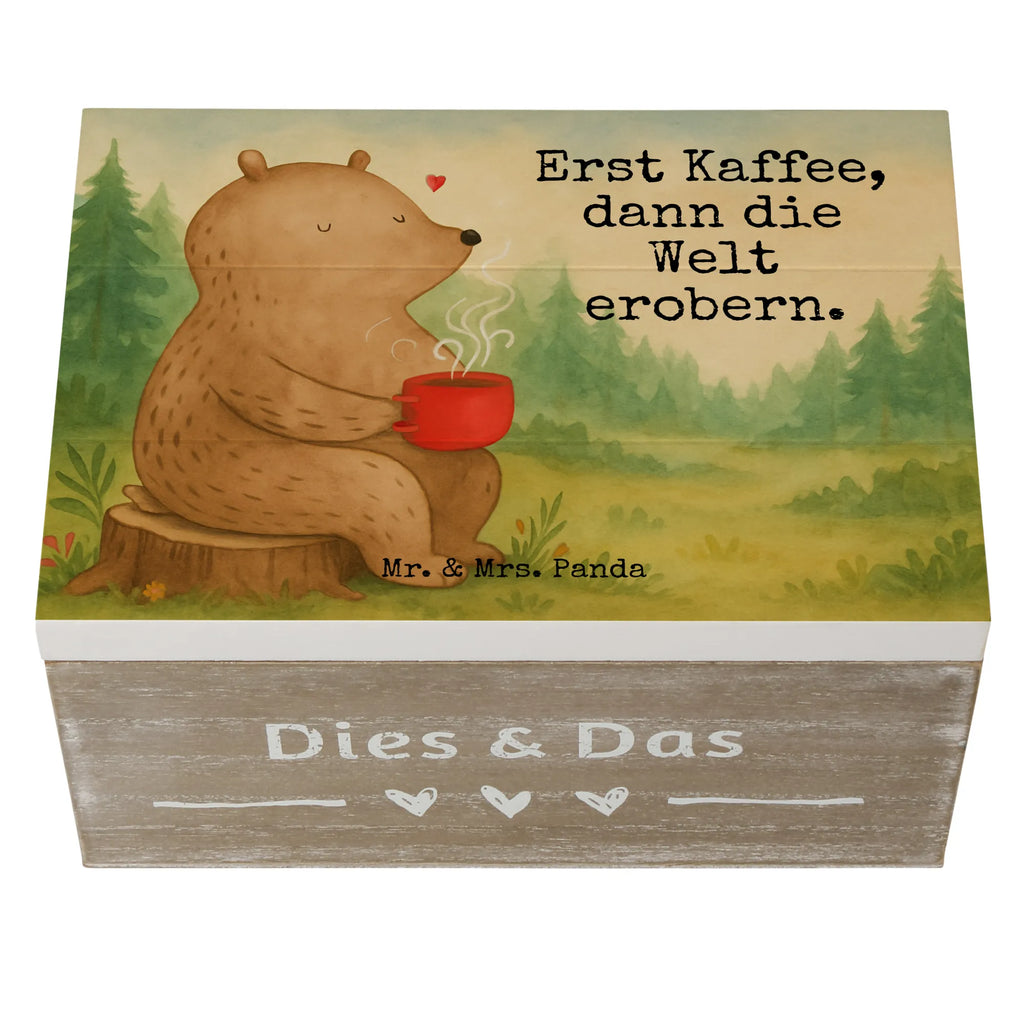 Holzkiste Bär Kaffee Design Erinnerungskiste, Aufbewahrungsbox, Dekokiste, Truhe, XXL, Erinnerungsbox, Geschenkbox, Schatzkiste, Holzkiste, Schatulle, Geschenkdose, Kiste, Bär, Teddy, Teddybär, guten Morgen, Welt erobern, Morgenroutine, Welt retten, Motivation, Bären, Coffee, Kaffee