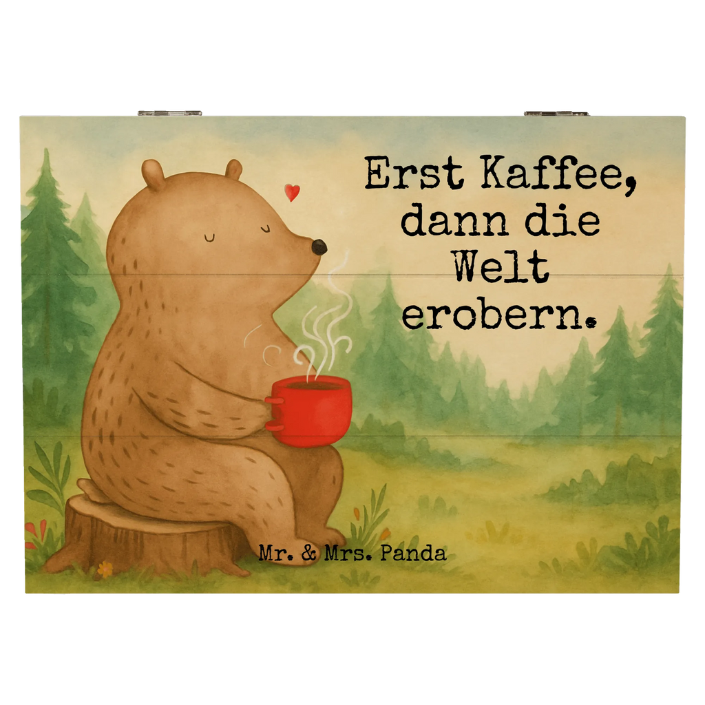 Holzkiste Bär Kaffee Design Erinnerungskiste, Aufbewahrungsbox, Dekokiste, Truhe, XXL, Erinnerungsbox, Geschenkbox, Schatzkiste, Holzkiste, Schatulle, Geschenkdose, Kiste, Bär, Teddy, Teddybär, guten Morgen, Welt erobern, Morgenroutine, Welt retten, Motivation, Bären, Coffee, Kaffee
