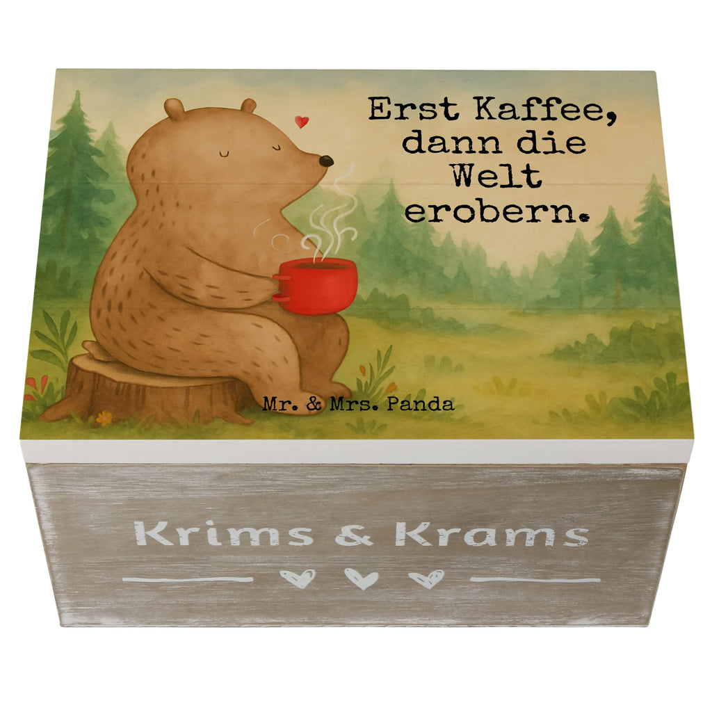 Holzkiste Bär Kaffee Design Erinnerungskiste, Aufbewahrungsbox, Dekokiste, Truhe, XXL, Erinnerungsbox, Geschenkbox, Schatzkiste, Holzkiste, Schatulle, Geschenkdose, Kiste, Bär, Teddy, Teddybär, guten Morgen, Welt erobern, Morgenroutine, Welt retten, Motivation, Bären, Coffee, Kaffee