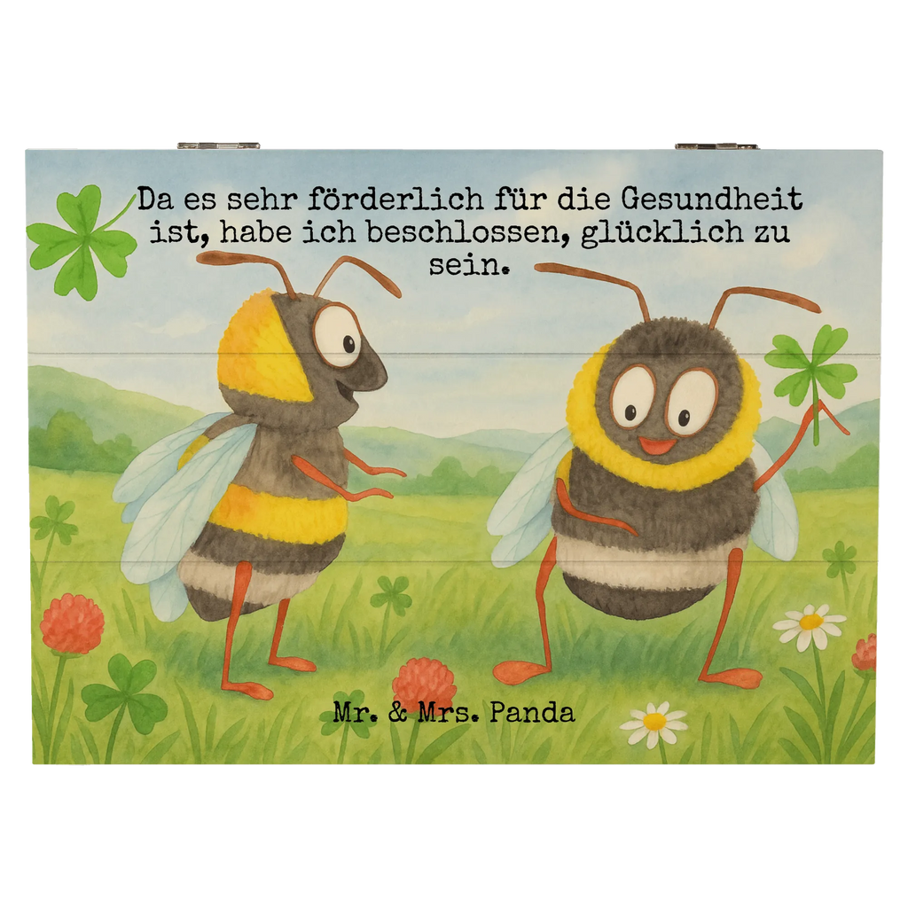 Holzkiste Hummeln Kleeblatt Design Schatzkiste, XXL, Truhe, Geschenkdose, Geschenkbox, Erinnerungsbox, Dekokiste, Holzkiste, Schatulle, Aufbewahrungsbox, Kiste, Erinnerungskiste, Tiermotive, Gute Laune, lustige Sprüche, Tiere, Biene Deko, Spruch fröhlich, Biene, glücklich werden, Spruch positiv, glücklich sein, Hummel, Spruch schön