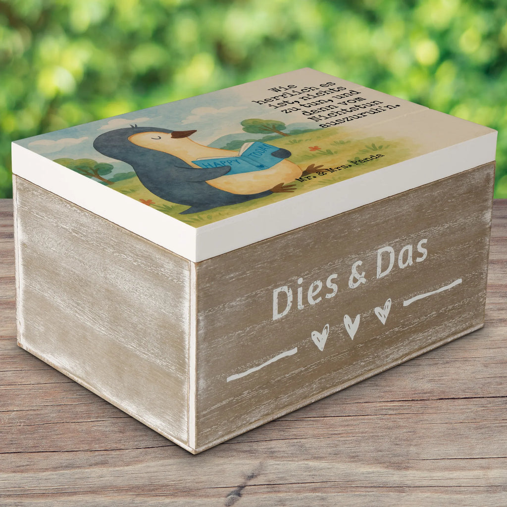 Skrzynia drewniana pingwin książka Design Geschenkdose, Erinnerungskiste, XXL, Aufbewahrungsbox, Kiste, Truhe, Geschenkbox, Erinnerungsbox, Holzkiste, Dekokiste, Schatulle, Schatzkiste, Pinguin, Faulenzen, Freizeit, Urlaub, Pinguine, Lesen, Nichtstun, Ferien, Bücherwurm, Buch