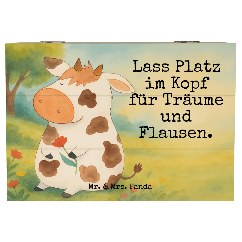 Holzkiste Kuh Design Geschenkbox, Aufbewahrungsbox, Erinnerungskiste, Dekokiste, XXL, Kiste, Erinnerungsbox, Geschenkdose, Truhe, Holzkiste, Schatzkiste, Schatulle, Bauernhof, Hoftiere, Landwirt, Landwirtin, Hof, Motivtion, Träume, Milchkuh, Milch, Magie, Flausen, Kuh, Kühe, Spruch