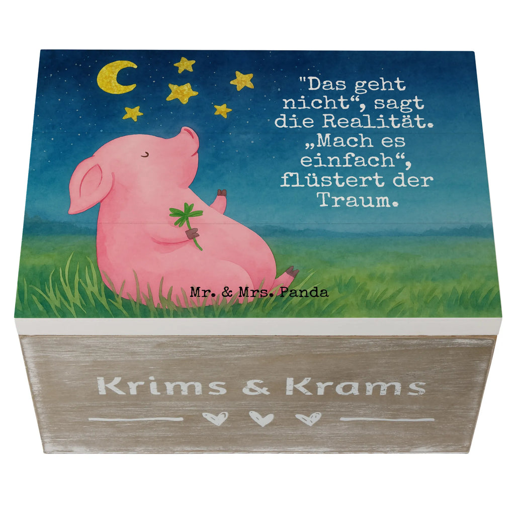 Holzkiste Schwein Glück Design Erinnerungsbox, Holzkiste, Schatzkiste, Schatulle, Geschenkbox, Kiste, Dekokiste, Truhe, Geschenkdose, Erinnerungskiste, Aufbewahrungsbox, XXL, Tiermotive, Gute Laune, lustige Sprüche, Tiere, Motivation, Schwein, Glücksschwein. Glück, Glücksbringer, Schweinchen, Sterne, Ziele, Träume, Sernchen