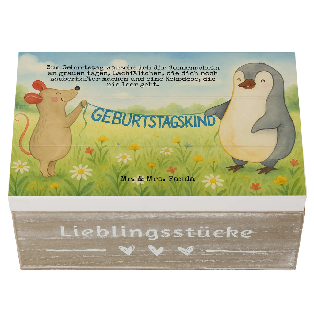Skrzynia drewniana Mysz Pingwin urodziny Design Schatzkiste, Erinnerungsbox, Geschenkdose, Truhe, Aufbewahrungsbox, XXL, Geschenkbox, Erinnerungskiste, Kiste, Holzkiste, Dekokiste, Schatulle, Geburtstag, Geburtstagsgeschenk, Geschenk, Geburtstagsfeier, Pinguin, Happy Birthday, Geburtstage, Maus