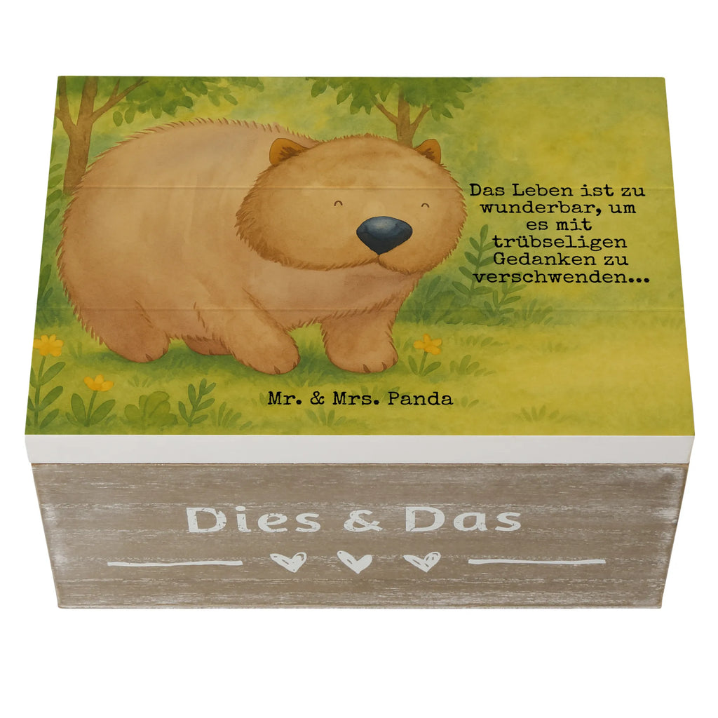 Skrzynia drewniana Wombat Design Aufbewahrungsbox, Truhe, Dekokiste, Erinnerungsbox, Erinnerungskiste, Geschenkbox, Kiste, Schatulle, Schatzkiste, Holzkiste, XXL, Geschenkdose, Tiermotive, Gute Laune, lustige Sprüche, Tiere, Australien, Das Leben ist schön, Spruch, Wombat, Motivation