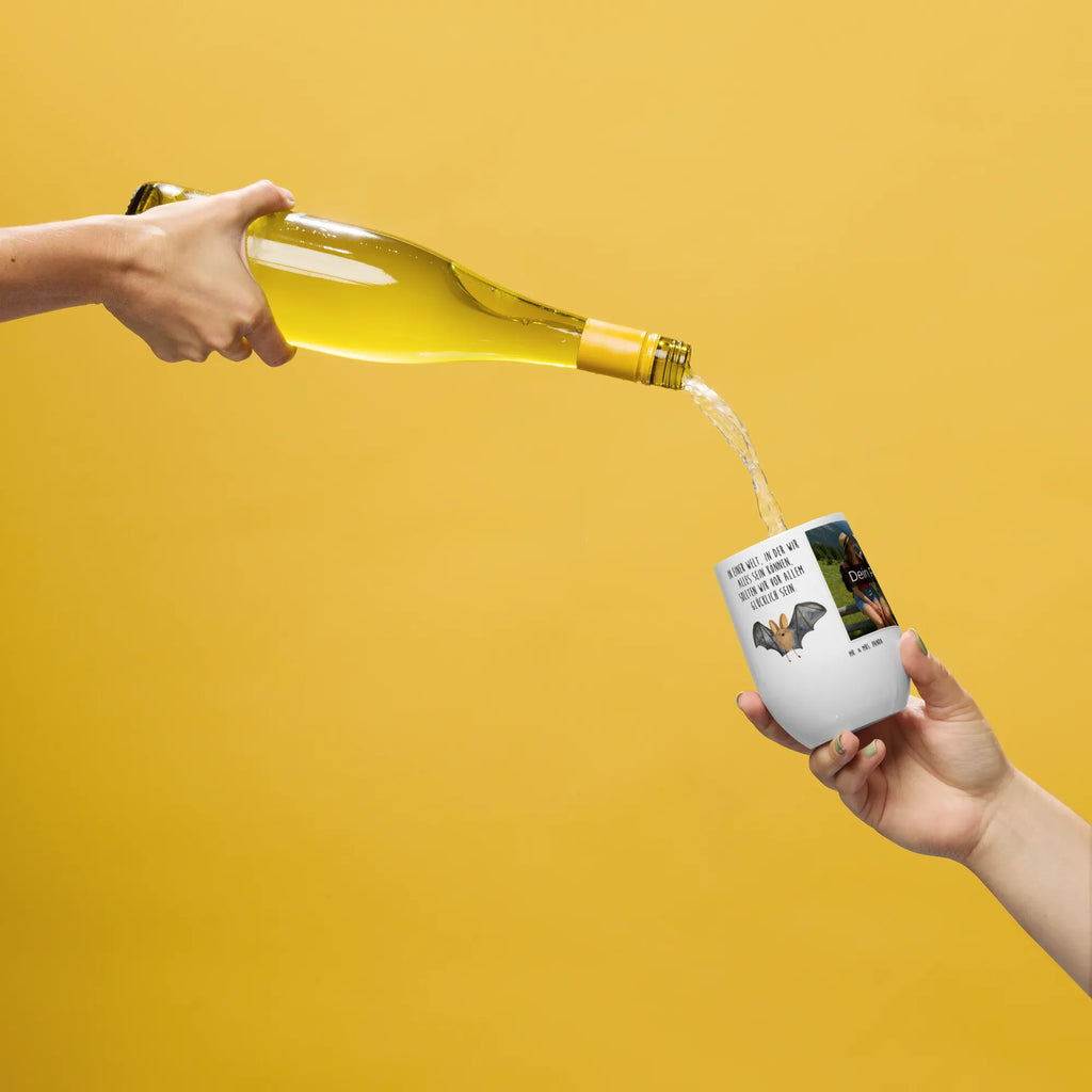 Spersonalizowany kubek do wina ze zdjęciem nietoperz skrzydło Motywy zwierzęce, dobra energia, zabawne powiedzonka, zwierzęta