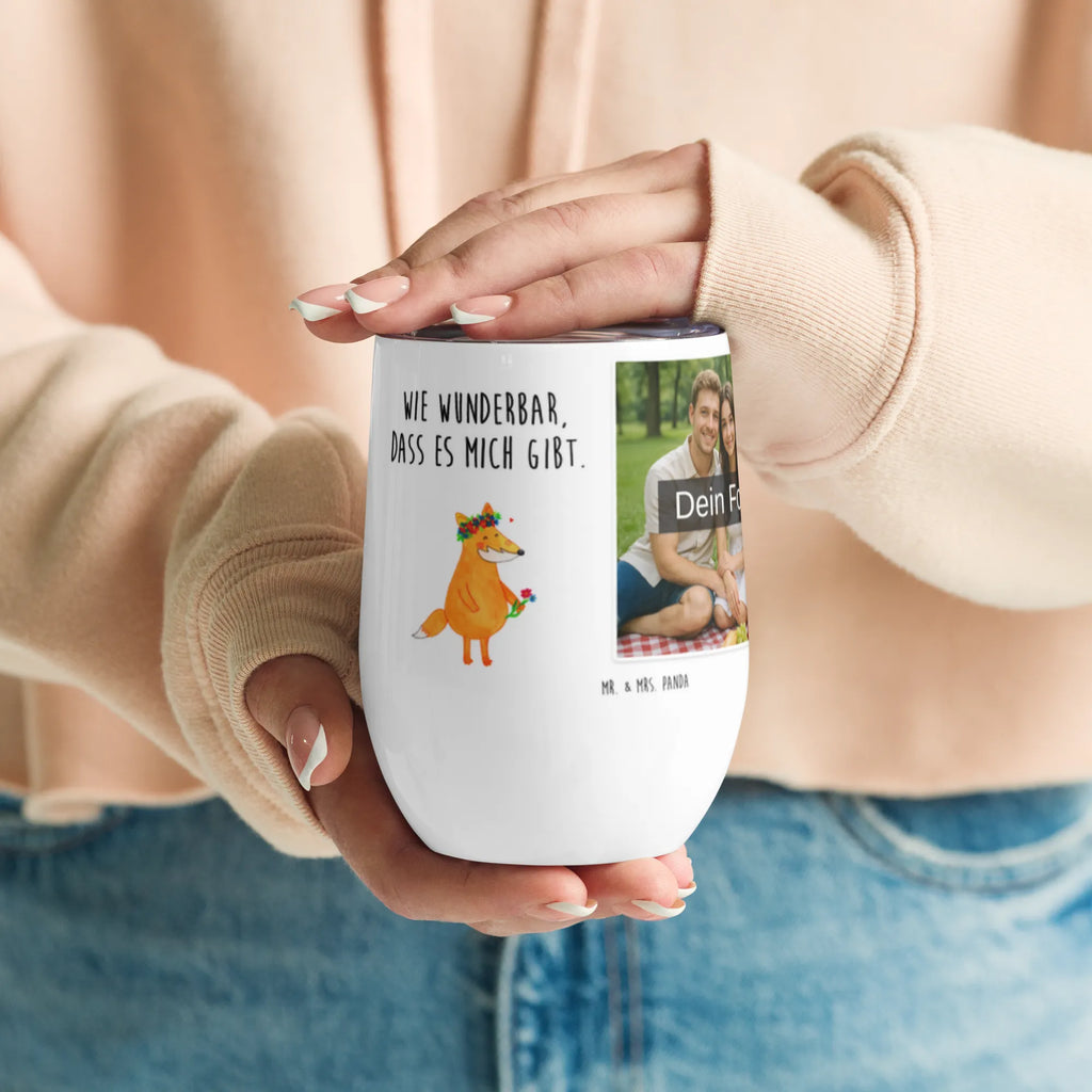 Personalized Photo Wine Mug Fox Flower fox, foxes, forest wildlife, clever as a fox, animal lover, self-love, motivation, proof of love, me, flower, fox girl, joy, girlfriends, love, flower girl, flowers, girlfriend