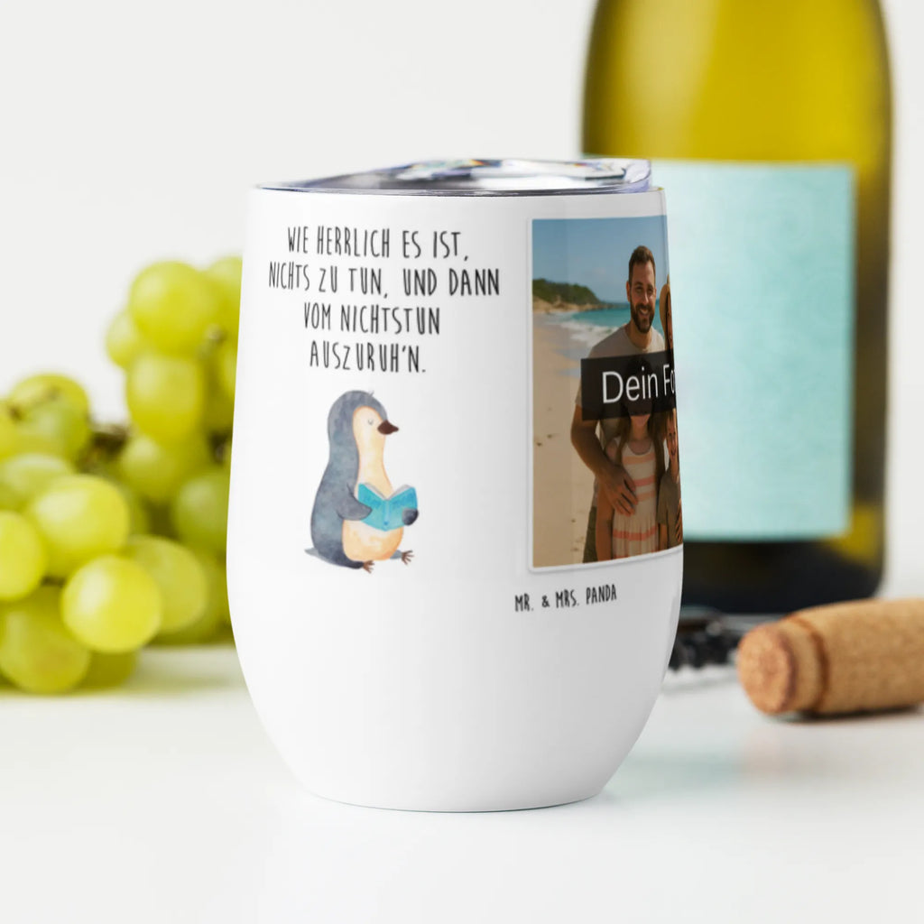 Spersonalizowany kubek do wina ze zdjęciem pingwin książka Pinguin