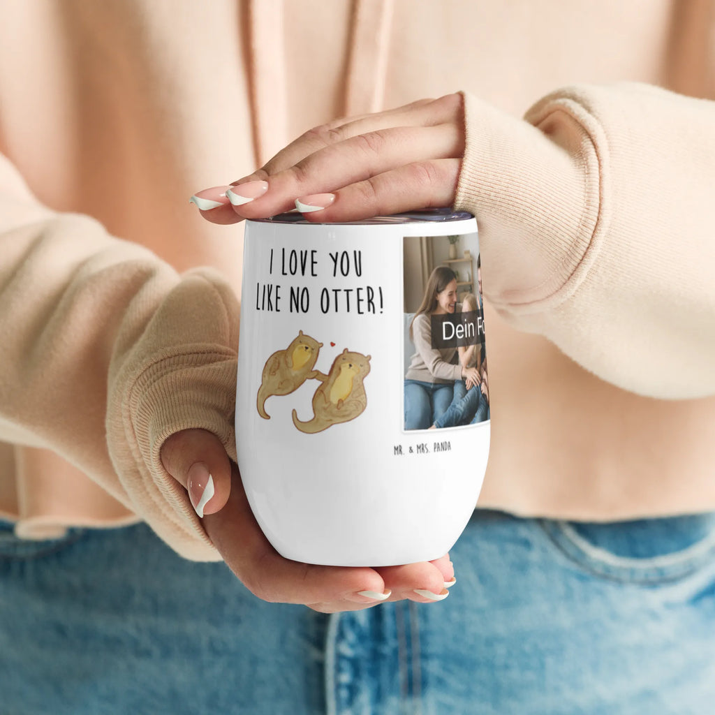 Personalized Photo Wine Mug otter holding hands otter, marten, sea otter, European otter, water mammal, aquatic animal, baby otter, predator, water, otter gifts, animal lover, gift ideas for animal lovers, animal, mammal, water animal, gifts for people in love, Otter Sea Otter Lake Otter
