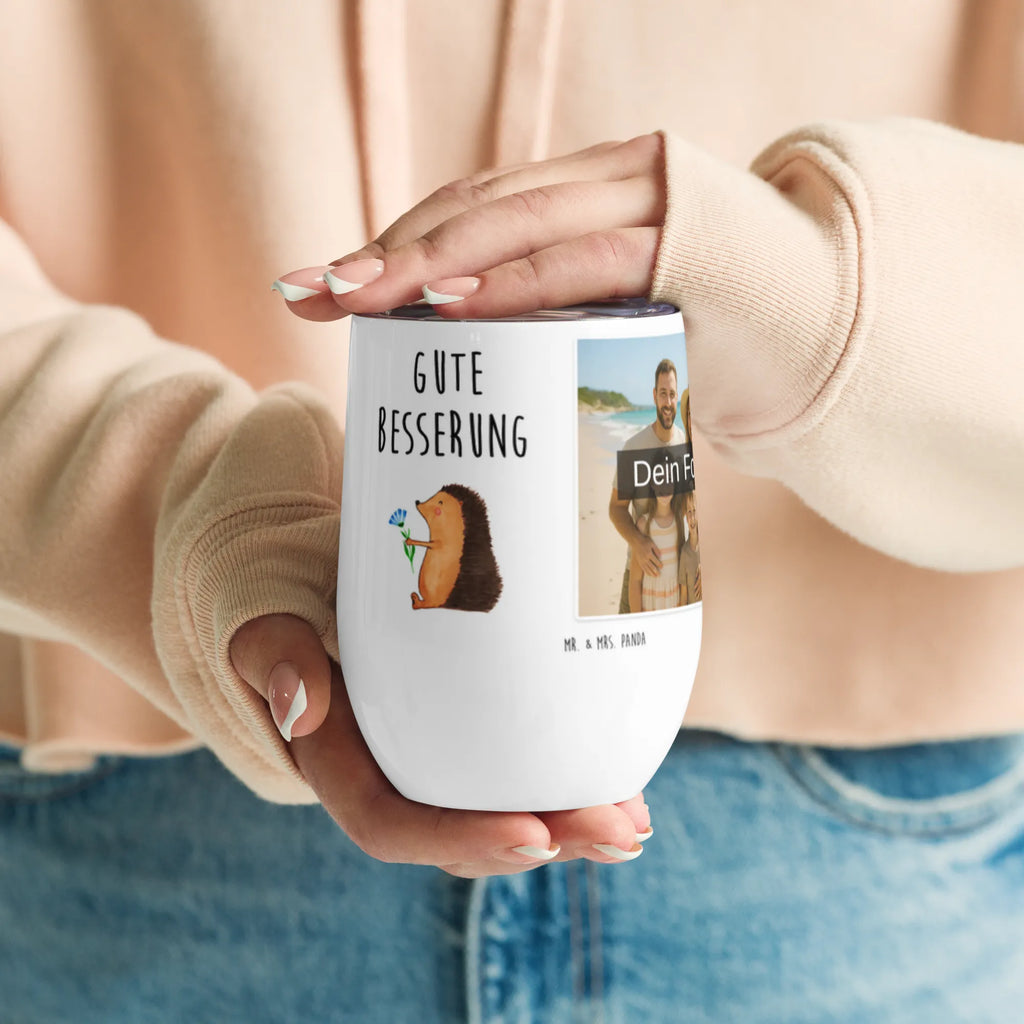 Personalized Photo Wine Mug Hedgehog Flower small animals, cute, funny, cute animal motives, hand drawn, small world, funny sayings, good mood, happy, gifts, gift ideas, special gifts, animal lover, card, get well soon, hospital, sick, illness, hedgehog, recovery wishes, visit