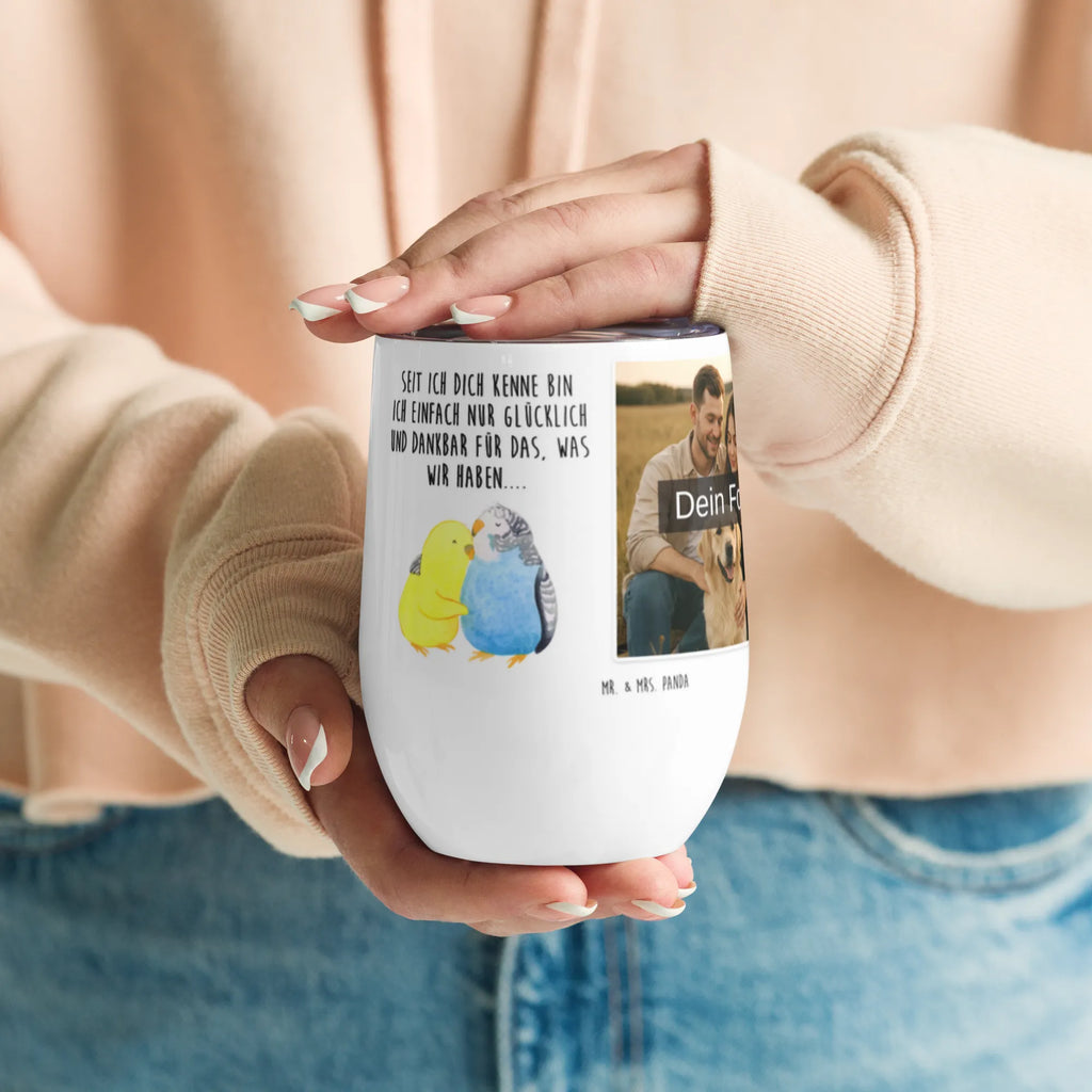 Personalized Photo Wine Mug Parakeets in love Love, Loving, Two, Together, Marriage, Engagement, Proposal of marriage, Love gift, gift for her, gift for him, anniversary gift, trust, closeness, cuddling, love, birds, budgie