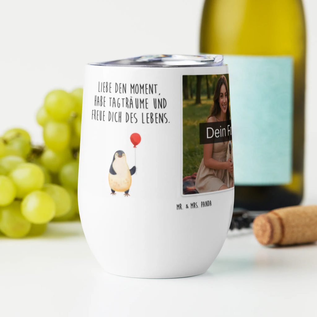 Personalized Photo Wine Mug Penguin balloon Penguin, North Pole, Winter, Penguins, best friend, daydreams, motivation, penguins, love of life, gift girlfriend, balloon, love, new start, happiness, new life, gift idea
