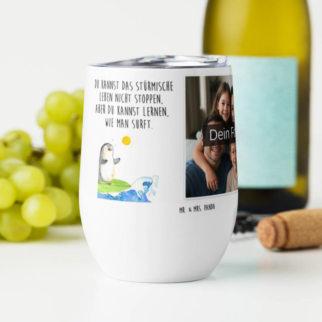 Personalized Photo Wine Mug Penguin surfer Penguin, North Pole, Winter, Penguins, Portugal, surfers, holidays, waves, Hawaii, penguins, surfing, wave riding