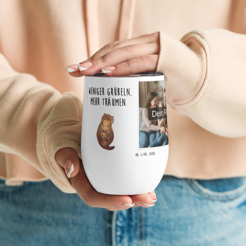 Personalized Photo Wine Mug otter shell otter, marten, sea otter, European otter, water mammal, aquatic animal, baby otter, predator, water, otter gifts, animal lover, gift ideas for animal lovers, animal, mammal, water animal, gifts for people in love, otter love, dreaming, office, motivation, daydreaming, brooding