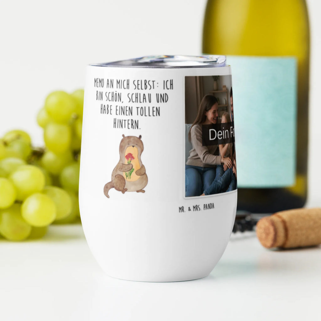 Spersonalizowany kubek do wina ze zdjęciem wydra bukiet kwiatów Kuna, wydra, morska wydra