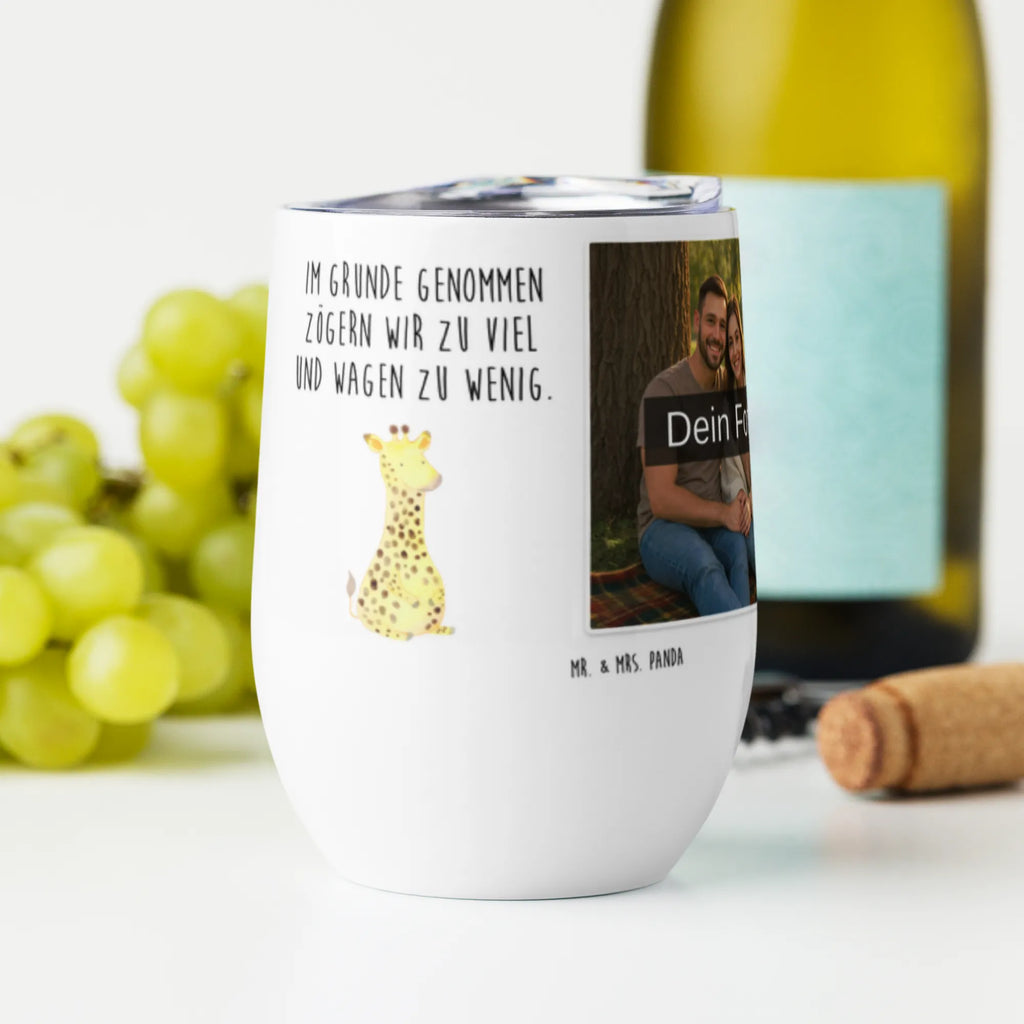 Personalized Photo Wine Mug giraffe Satisfied Africa, Giraffe, Adventure, Happiness