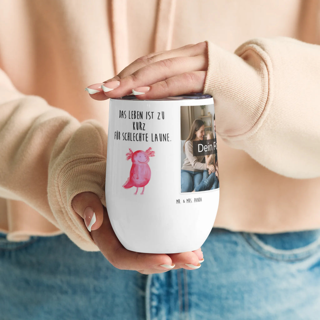 Personalized Photo Wine Mug axolotl Happy Axolotl, Axelotl, marine animals, Mexican walking fish, salamander, axolot, amphibian, motivation, good mood, axolotl, tail