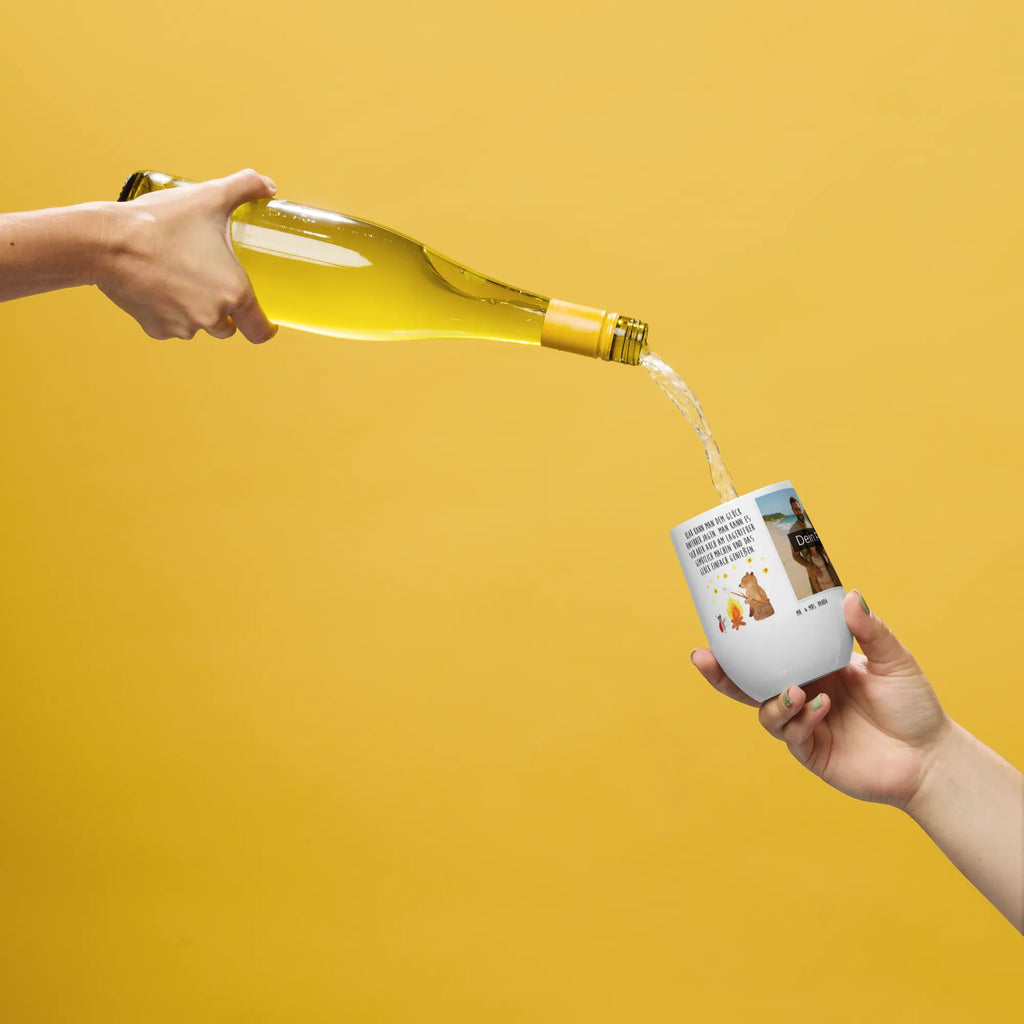 Personalized Photo Wine Mug Bear & Ladybird campfire bear, teddy, teddy bear, cuddly toy, Campfire