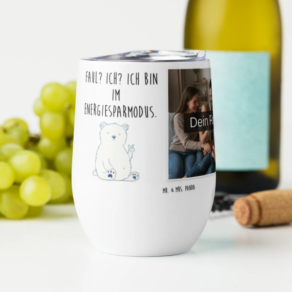 Personalized Photo Wine Mug Icebear Lazy bear, teddy, teddy bear, cuddly toy, lazy, North Pole, workplace, relaxing, Polar bear, office job, work, home office, office