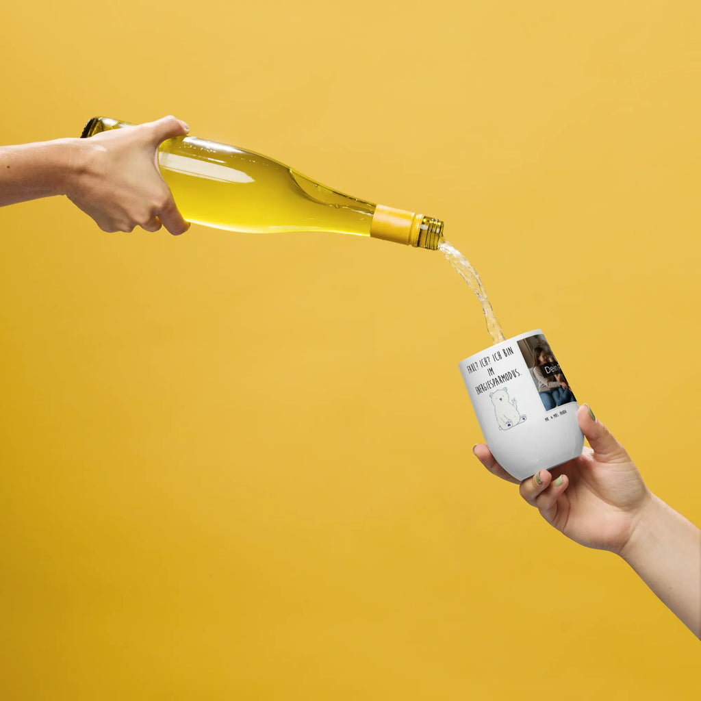 Personalized Photo Wine Mug Icebear Lazy bear, teddy, teddy bear, cuddly toy, lazy, North Pole, workplace, relaxing, Polar bear, office job, work, home office, office