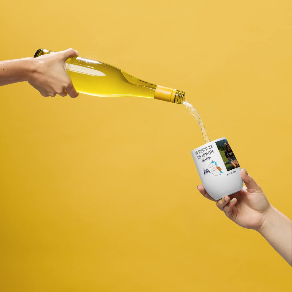 Personalized Photo Wine Mug unicorn climber unicorn, unicorns, mountaineer, travel, english, adventurer, world traveler, world trip, explorer, adventure, Einhorn, vacation, mountains