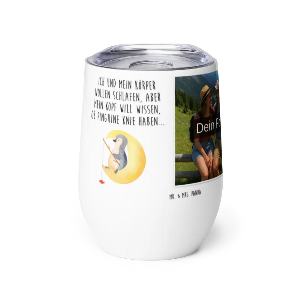 Personalized Photo Wine Mug Penguin moon Penguin, North Pole, Winter, Penguins, saying, night's rest, falling asleep, guest room, bedroom, insomnia, sleep, penguins