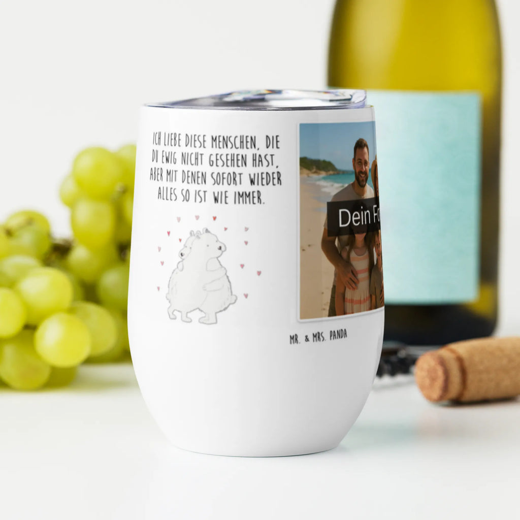 Personalized Photo Wine Mug Icebear Embrace small animals, cute, funny, cute animal motives, hand drawn, small world, funny sayings, good mood, happy, gifts, gift ideas, special gifts, animal lover, card