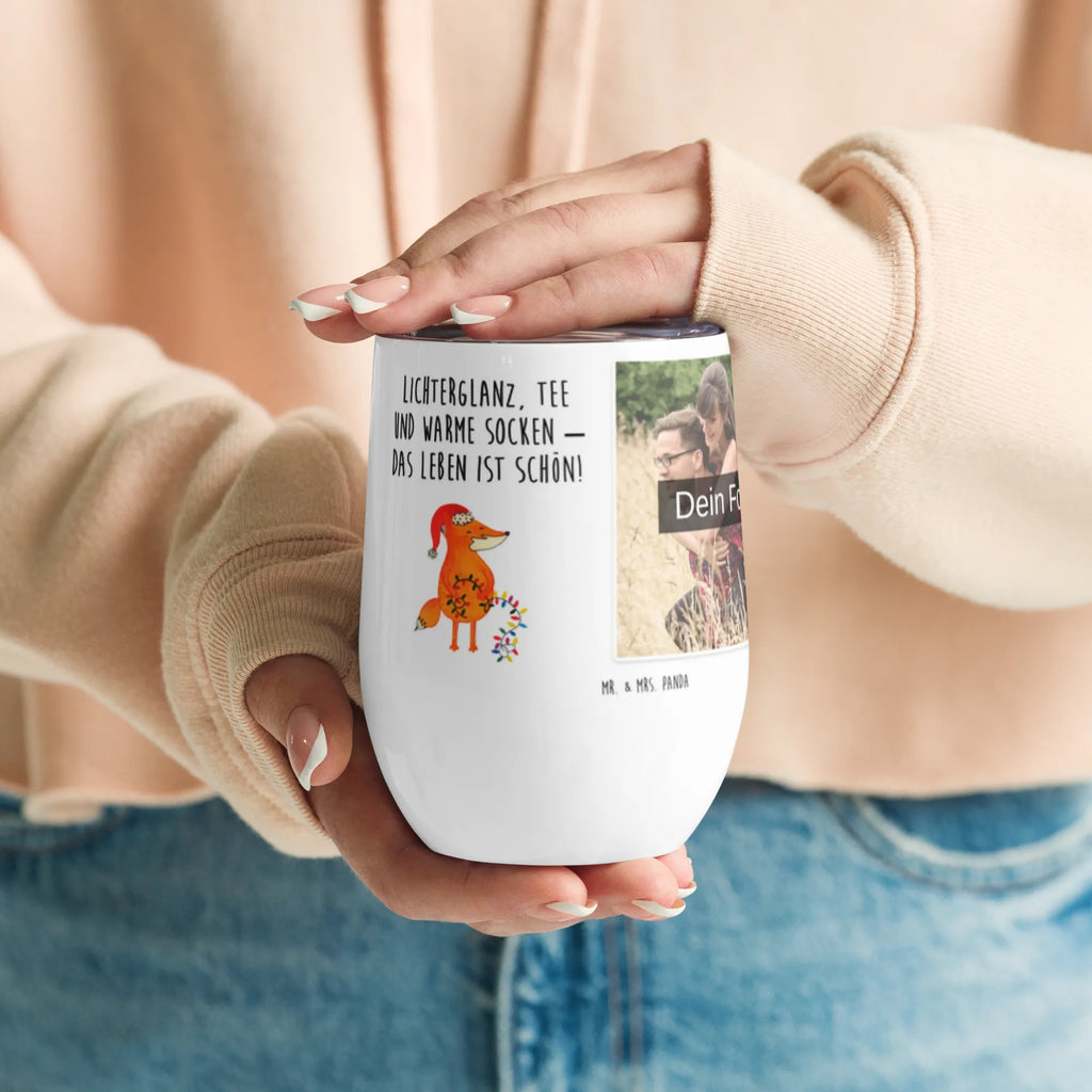 Personalized Photo Wine Mug Fox Christmas Winter, Christmas, Christmas time, snow, Saying beautiful, Gift Christmas, Santa Claus, Foxes, Fox, Christmas Eve
