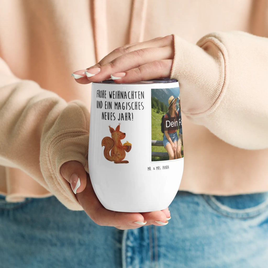 Personalized Photo Wine Mug Squirrel Christmas Winter, Christmas, Christmas time, snow, Christmas Greeting, Christmas Theme, Merry Christmas, Bird, Happy New Year, New Year, Xmas
