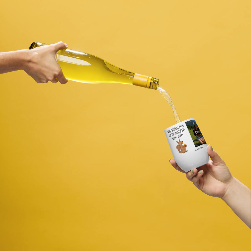 Personalized Photo Wine Mug Squirrel Christmas Winter, Christmas, Christmas time, snow, Christmas Greeting, Christmas Theme, Merry Christmas, Bird, Happy New Year, New Year, Xmas