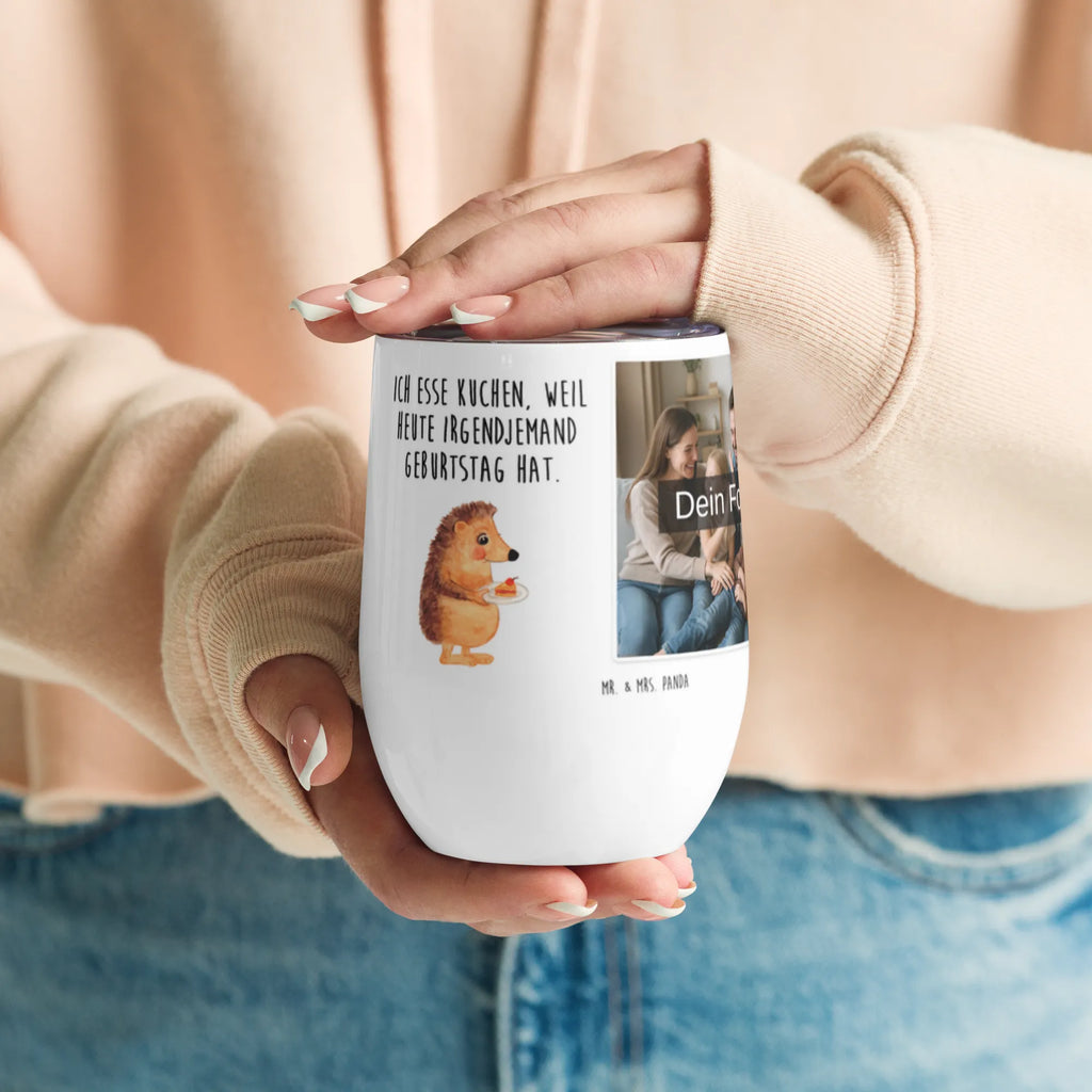 Spersonalizowany kubek do wina ze zdjęciem jeż kawałek ciasta Motywy zwierzęce, dobra energia, zabawne powiedzonka, zwierzęta