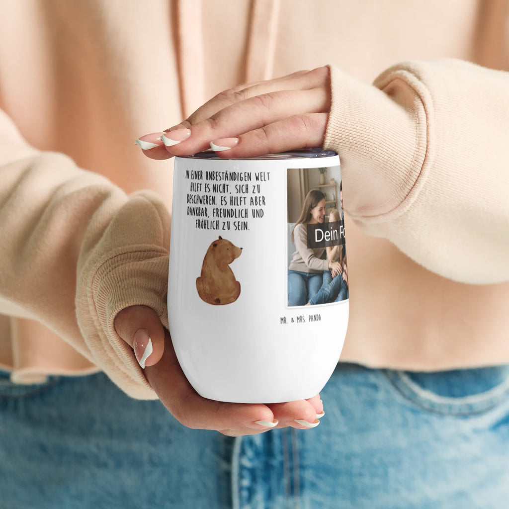 Personalized Photo Wine Mug bear shoulder look bear, teddy, teddy bear, cuddly toy, bear love, self-esteem, motivation, wisdom, bears, world view