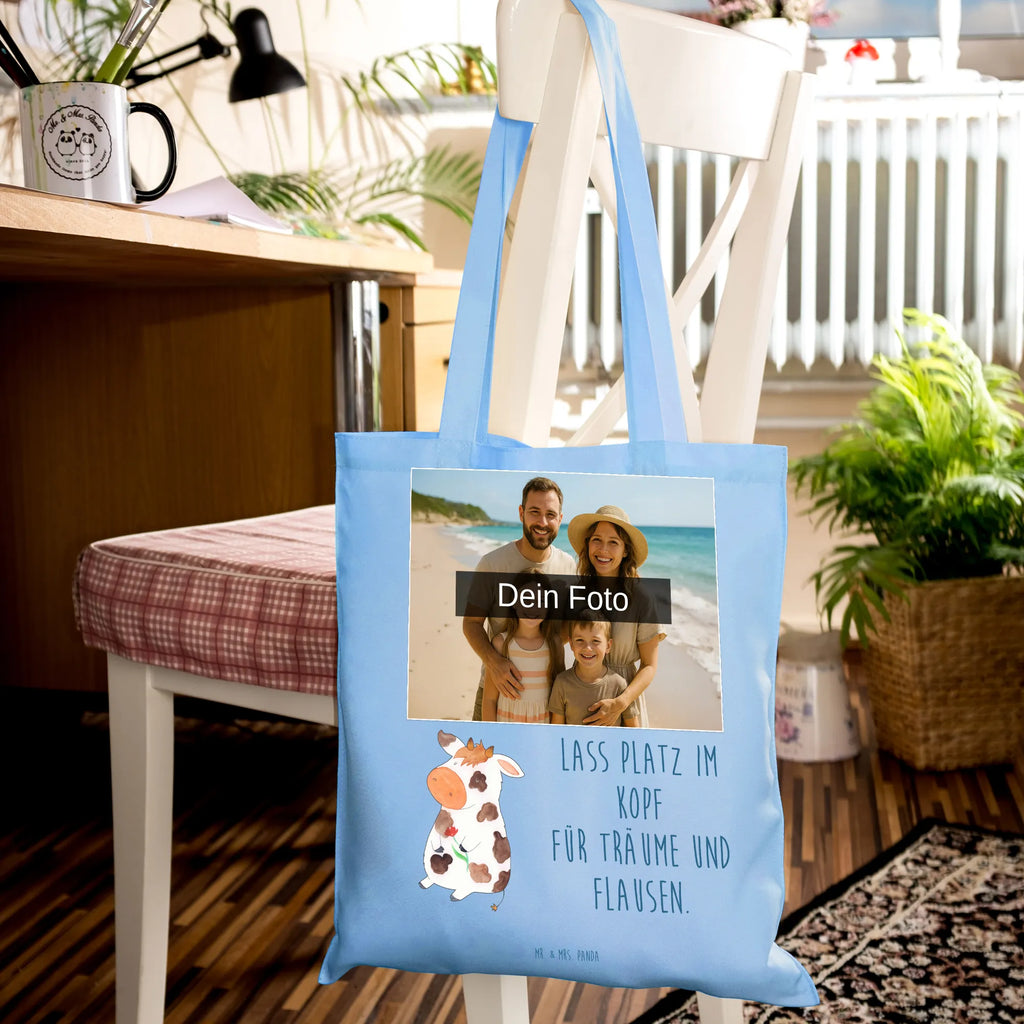 Personalisierte Foto Tragetasche Kuh Personalisierte Foto Tragetasche, Bauernhof, Hoftiere, Landwirt, Landwirtin, Hof, Magie, Spruch, Flausen, Kuh, Milchkuh, Kühe, Milch, Motivtion, Träume