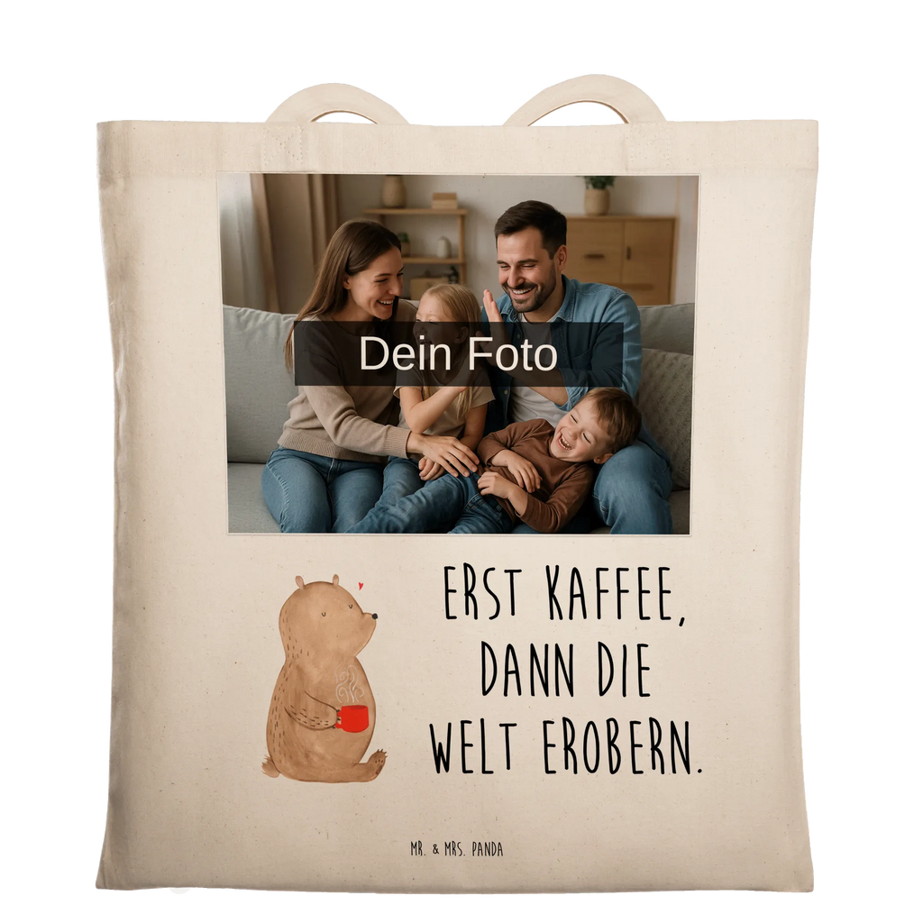 Personalisierte Foto Tragetasche Bär Kaffee Personalisierte Foto Tragetasche, Bär, Teddy, Teddybär, Kaffee, Coffee, Bären, guten Morgen, Morgenroutine, Welt erobern, Welt retten, Motivation